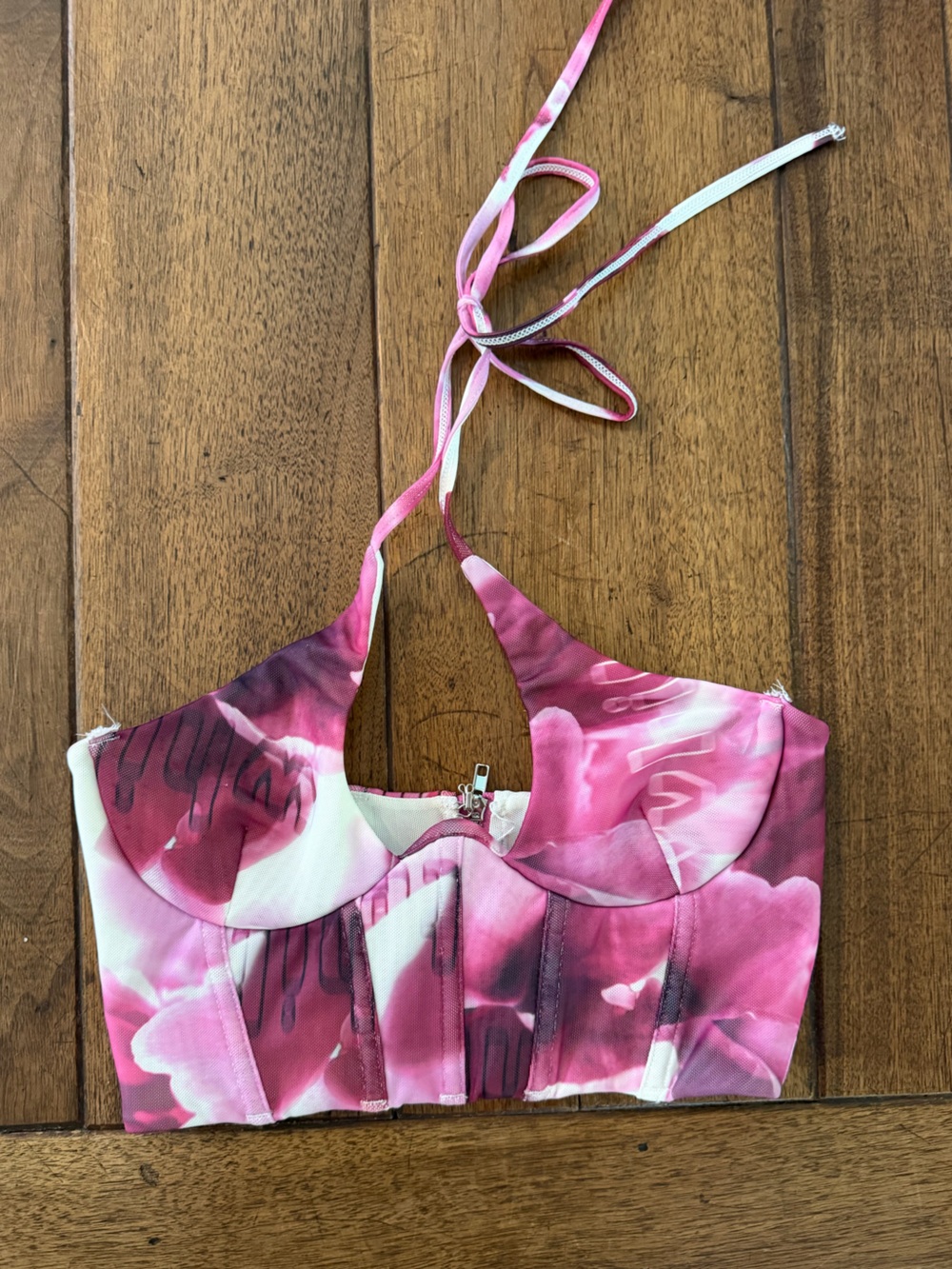 White Fox Boutique Pink Floral Halter Bustier